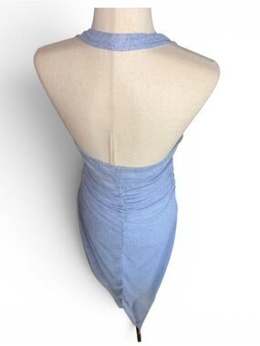 Connected Apparel Vintage Light Blue Halter-Back High-Low Dress